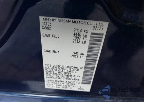 2023 Nissan Altima Sr z USA, uszkodzony, nr VIN 1N4AL4CV0PN366778